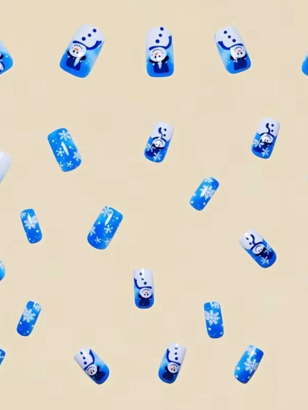 New -Super Cute -24Pcs -Snowman Reusable Press-On-Nails
